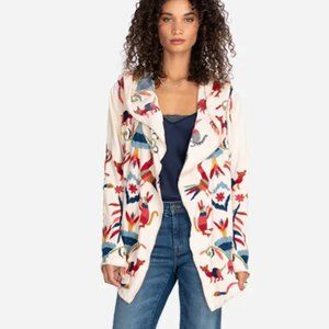 Johnny Was Biya Embroidered Hooded Sweater Druoin Short Cardigan Animals